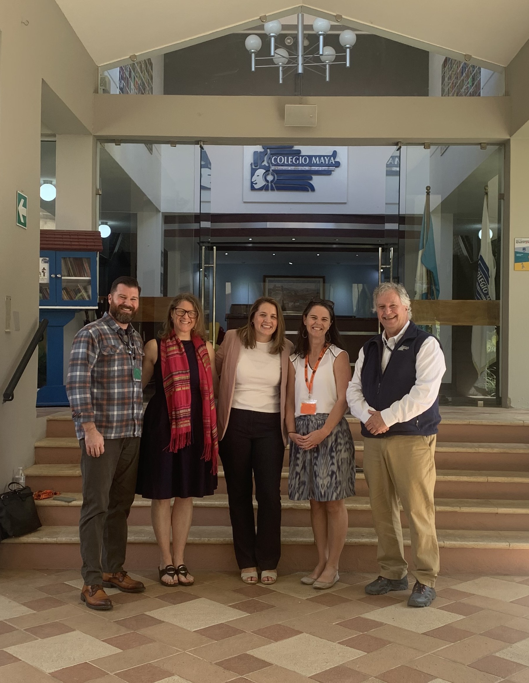 L to R: Chris Muller (Colegio Maya Secondary Principal), Courtney Bell, Samantha Olson-Wyman (current CAG Curriculum, Teaching and Learning Specialist and incoming Colegio Maya Elementary Principal), Esther Bettney Heidt & Jeff Fifield (Curriculum Director).